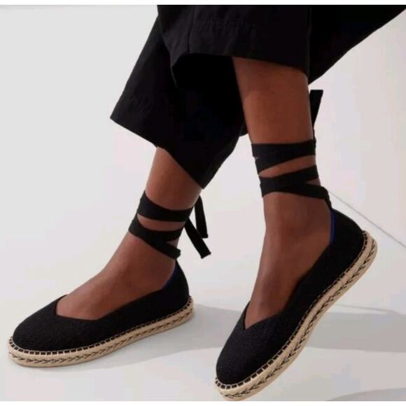 NWOB Rothy’s The Espadrille Flat with Strap Black - Picture 1 of 8